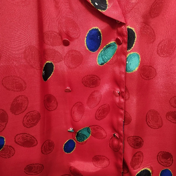 Eva laurel women's blouse top size 16 red vintage multicolor satin - Picture 4 of 7